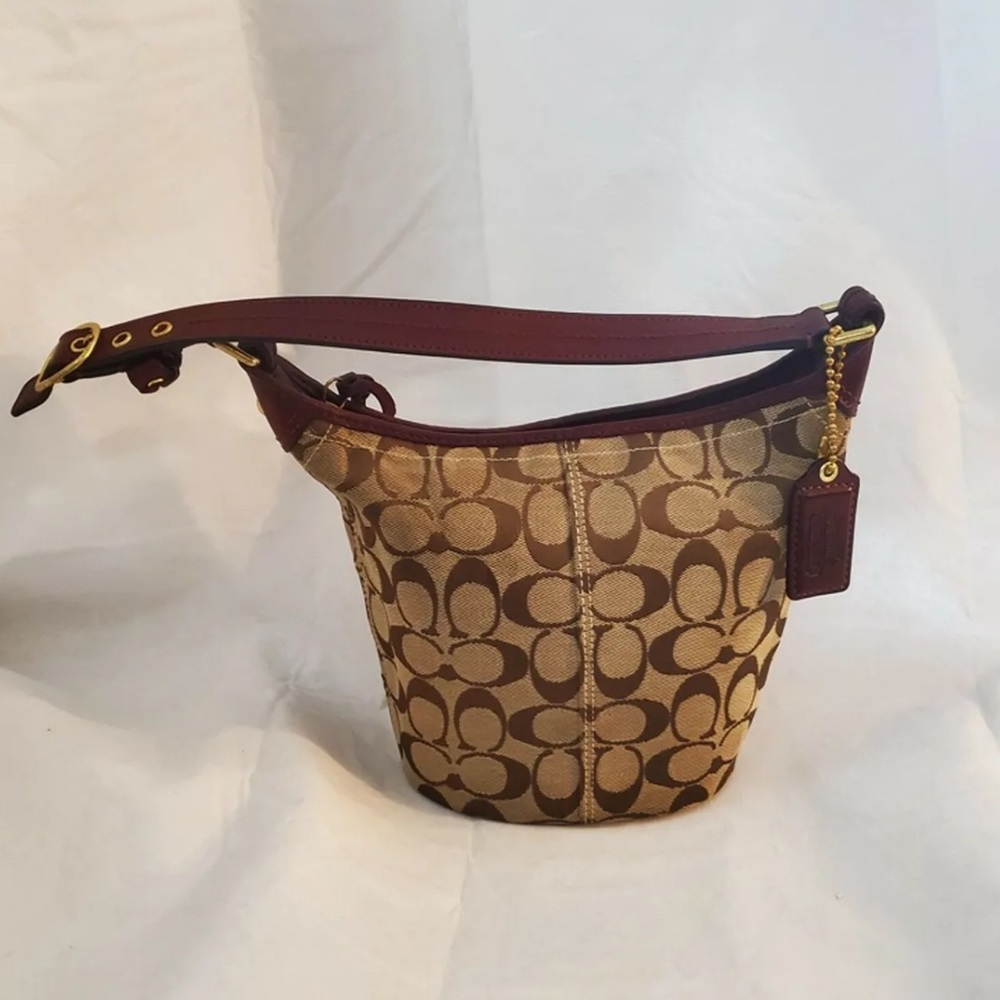 Coach Bleeker Tote Leather Top Handle signature Canvas Handbag burgundy